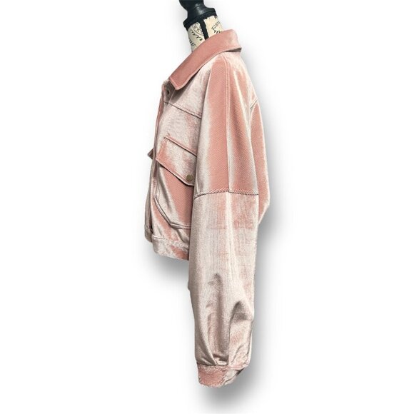 PrettyLittleThing 12 Pink Corduroy Cropped Snap Jacket Oversized Fall Y2K Boho - Picture 8 of 10